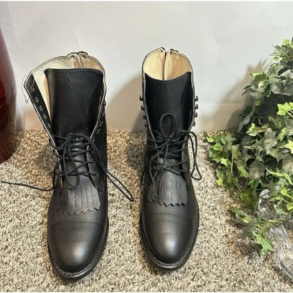 VTG Durango DB1730X Kiltie Western Boots Black Leather 10.5 D Back Heel Zip NEW
